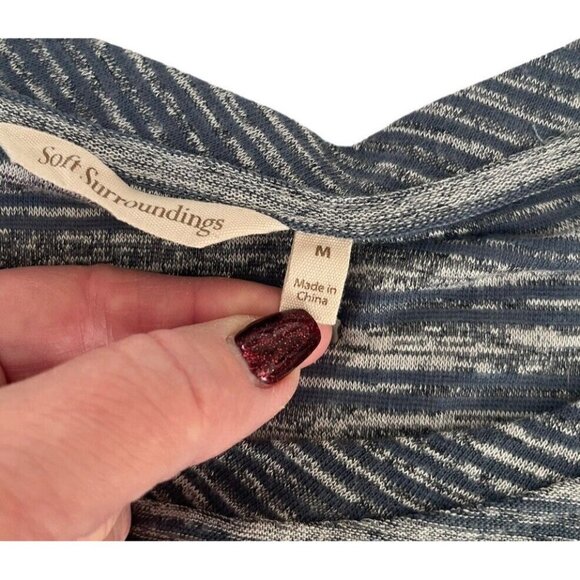 Soft Surroundings Sz M Dylan Swing Blue Gray Striped Crochet Trim Tunic Top - Picture 5 of 8